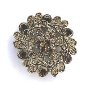 Statement Piece Brooch Costume Jewelry Gold Red Clear Rhinestones Party